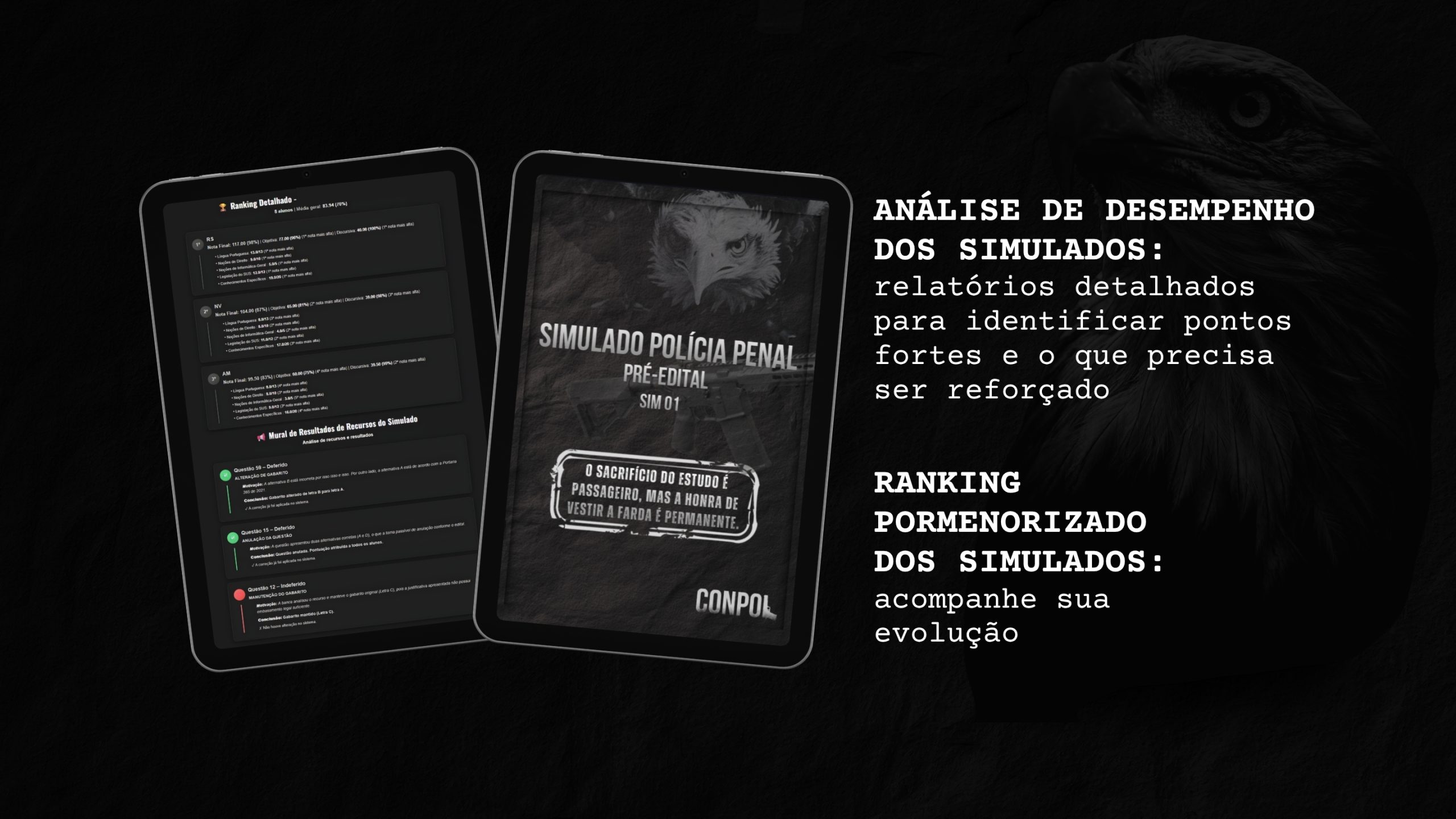 Simulados CONPOL - Análise de desempenho detalhada e Ranking pormenorizado