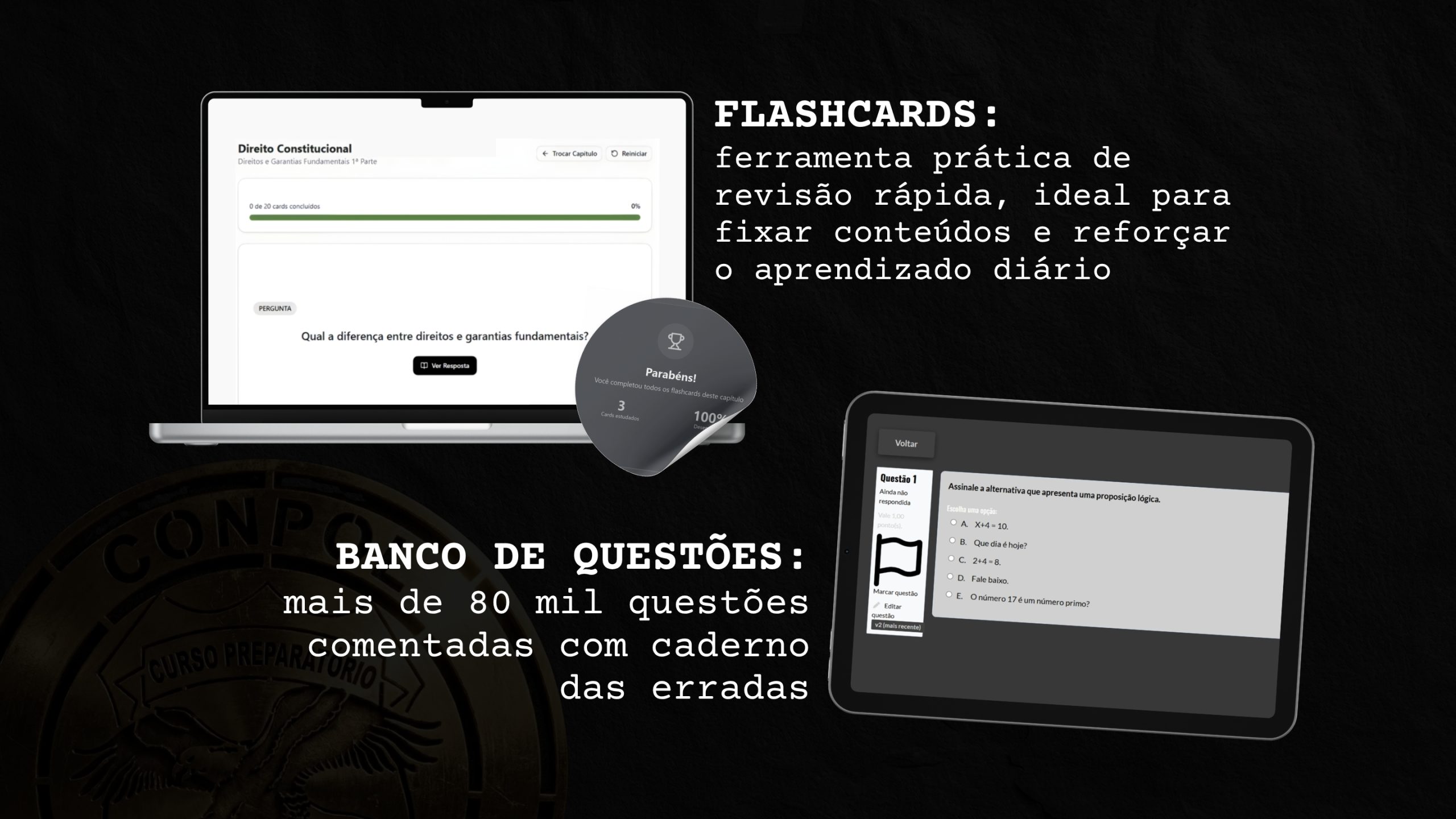Flashcards e Banco de Questões - Mais de 80 mil questões comentadas